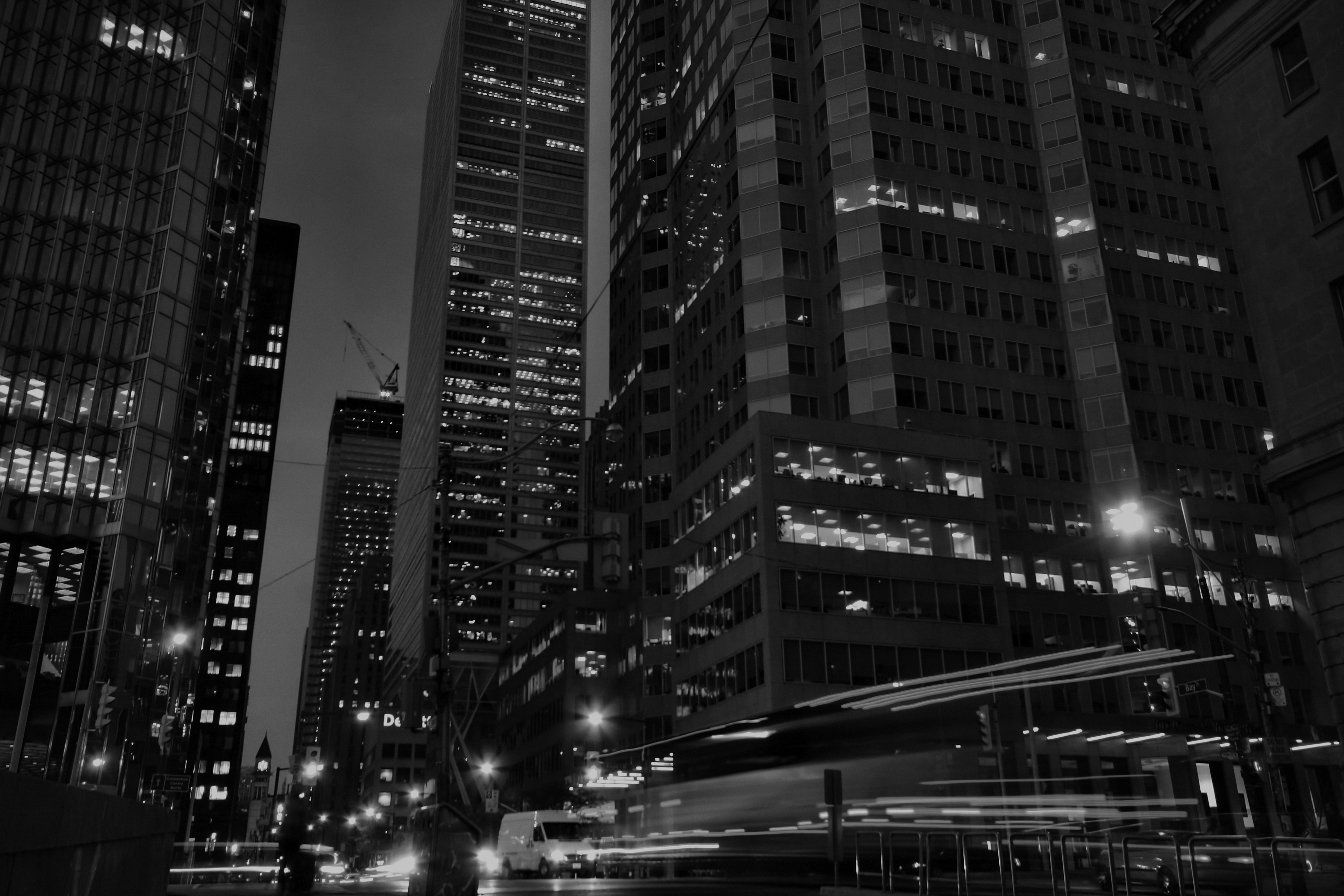 Vehicle lights at night in Downtown Toronto, Ontario, Canada